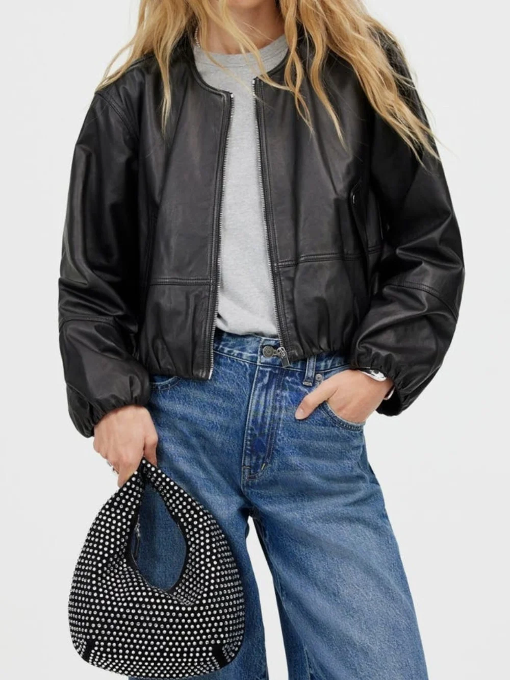 Madewell Black Rhinestone-Studded Hobo Shoulder Bag